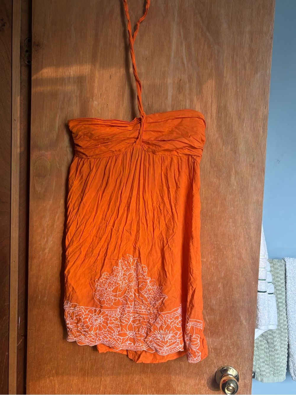 Strapless Orange Floral Embroidered Women’s Top